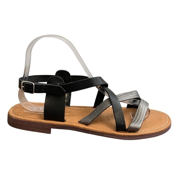 Bos & Co Ionna Gladiator Sandals Sz 9 Black Silver Strappy Leather Made in Italy - Picture 1 of 10